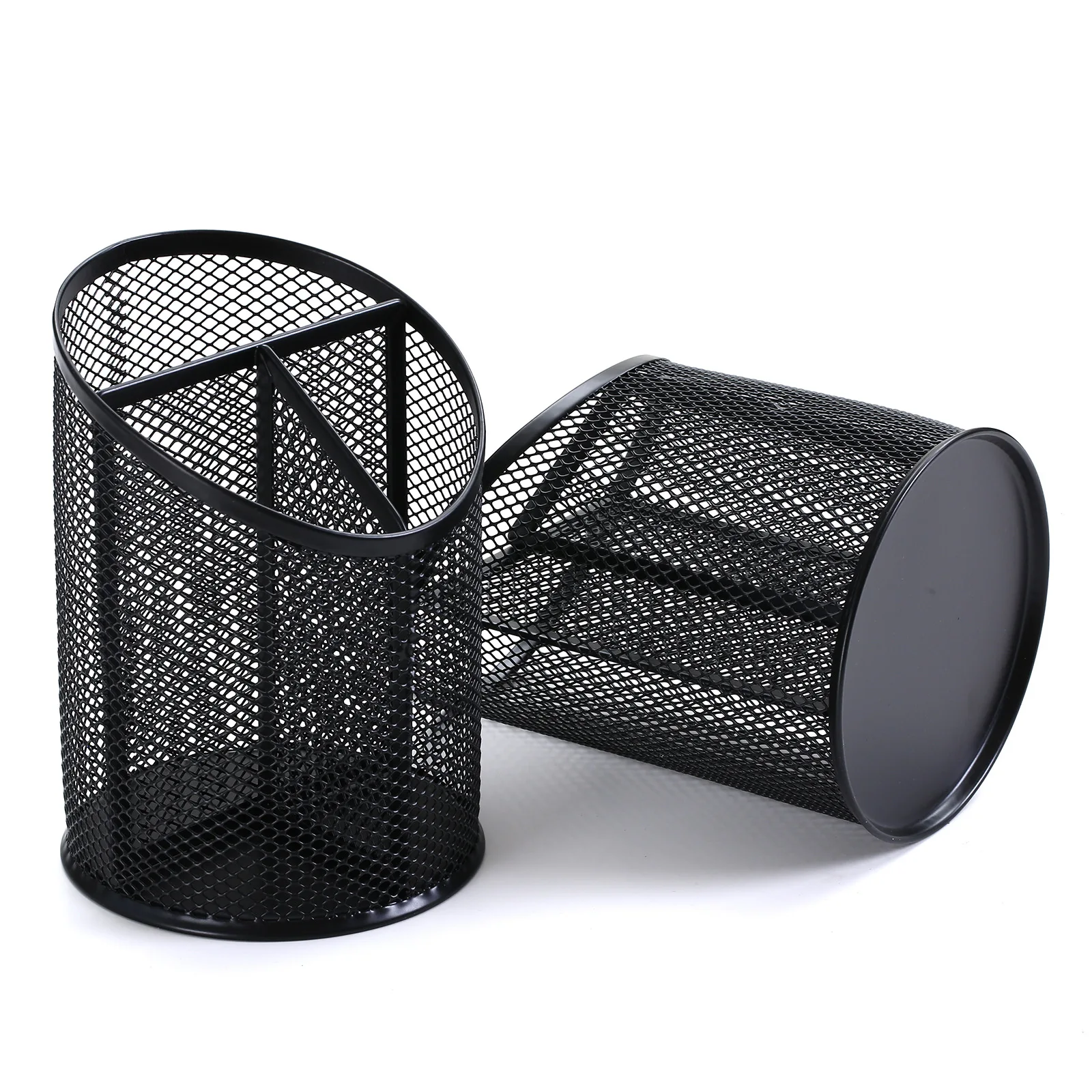 High Quality Mesh Office Organizer Pen Holder Black/Silver Metal Revolving Pen Holder for Promotion
