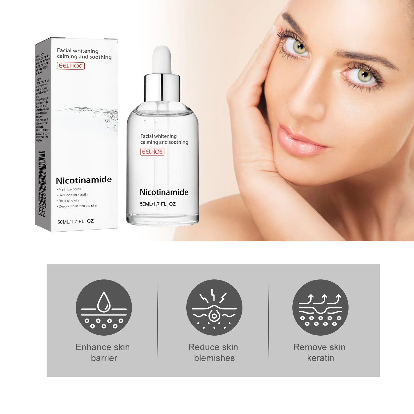 EELHOE Nicotinic Acid Facial Serum Lightening acne Mark moisturizing Pore Contraction Whitening Skin Beauty Serum