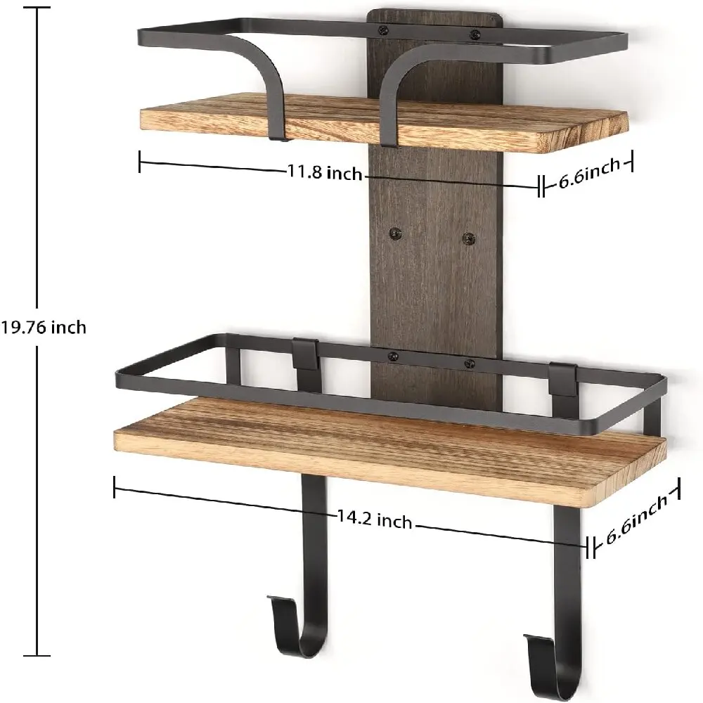 Wall Mounted Floating Wood Shelves Carbonized Steel Storage Shelves for Bedroom Living Room Bathroom Kitchen Office Bag Use