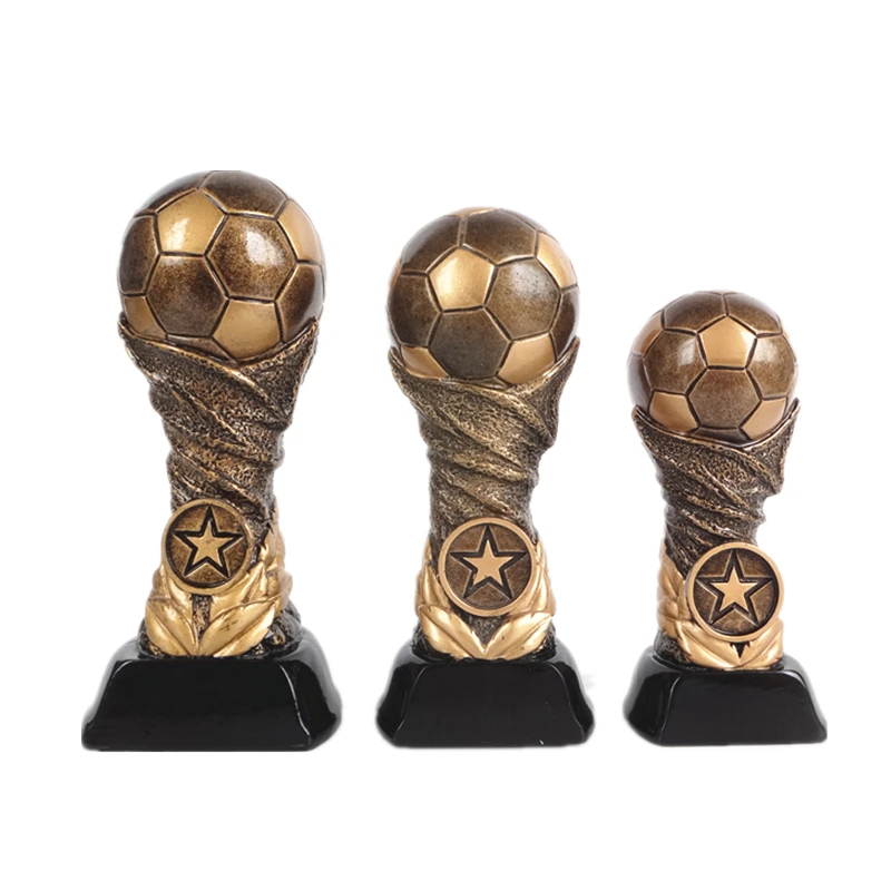 Custom Size Competition Prize Awards Bronze Resin Soccer Trophy Cup