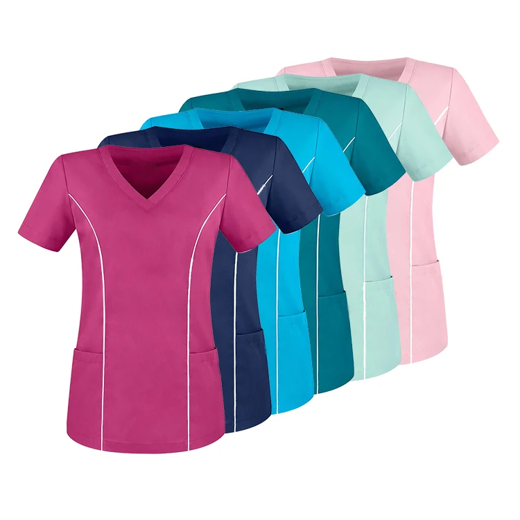 New Style Slim Fit Beauty Nail Tunic 100 Cotton Spa Uniform Woman Scrub Nursing Tops Salon Uniform