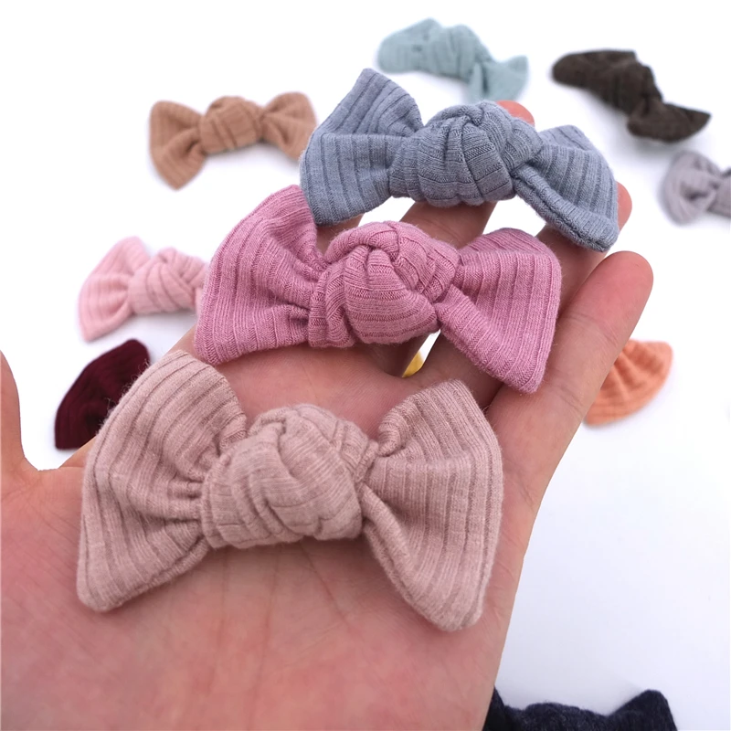 Ribbed Cotton Bow Hair Clips for Baby Toddler Infant Kids Girls Hair Bow Hairgrips Fully Lined Clips Accessories