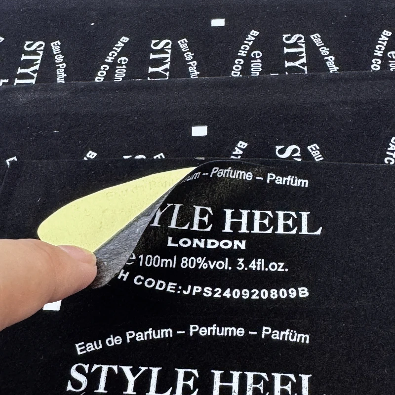 Custom Logo Gold Printing Velvet Fabric Flocking Adhesive Sticker Labels for Cosmetic Industry with Hot Stamping