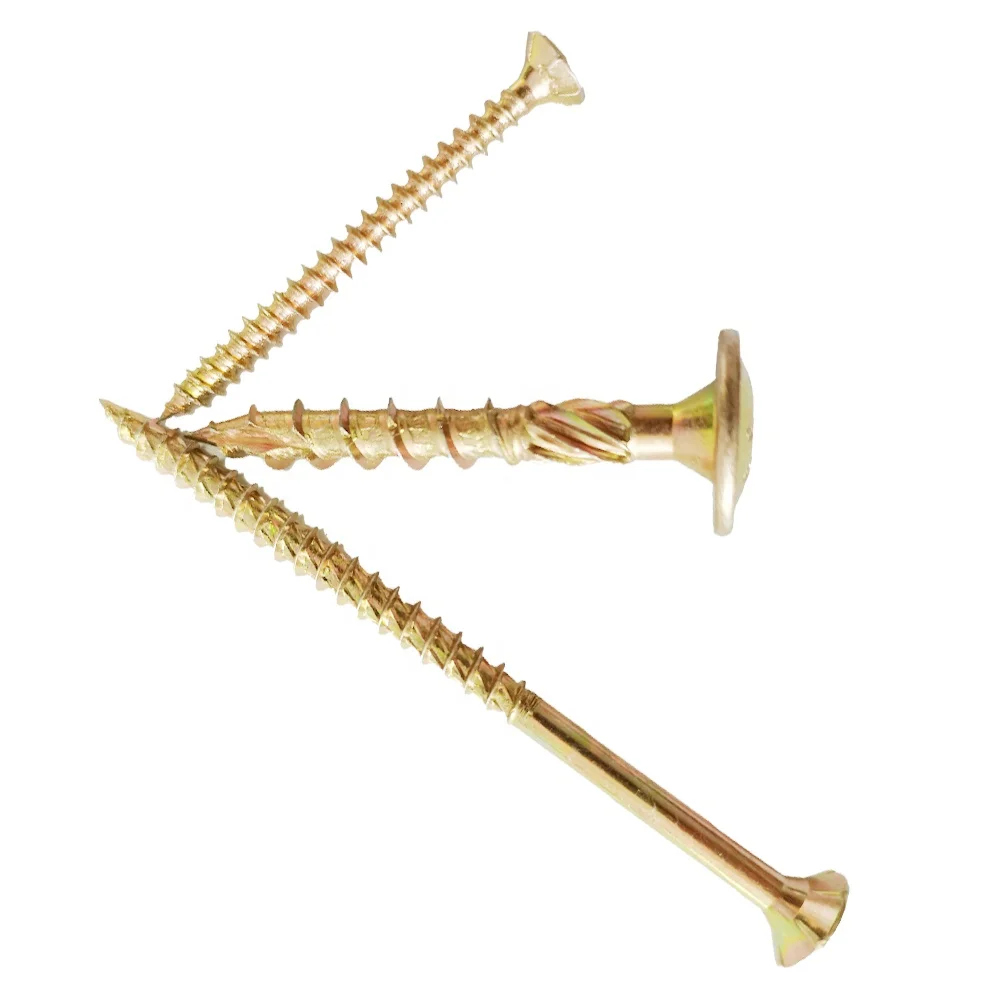 Yellow zinc plated Spax CSK turbo screws with pozi-3 drive and serration thread