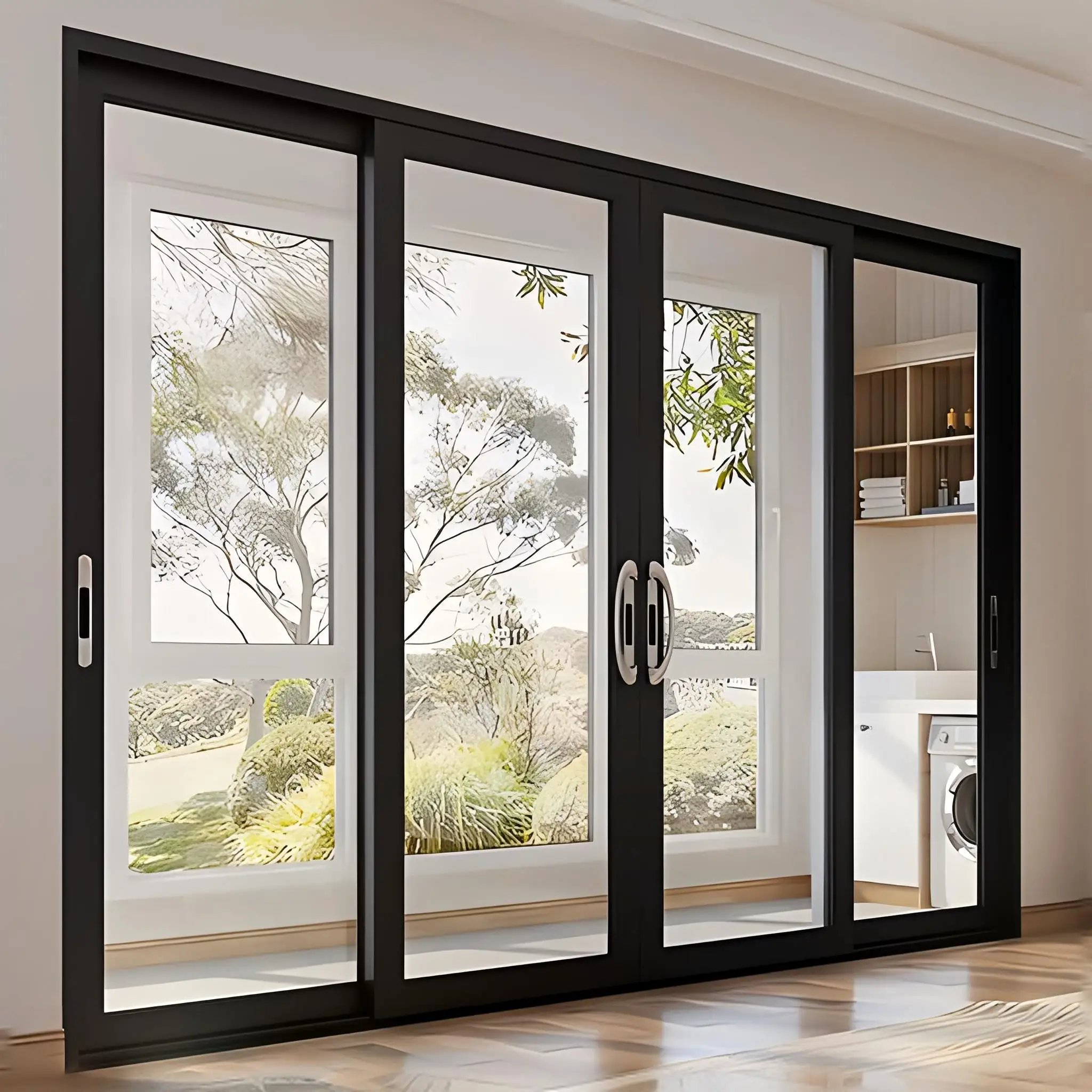 Aluminum thermal insulated Low-E aluminium profile sliding wardrobe doors retractable fly screen for sliding doors