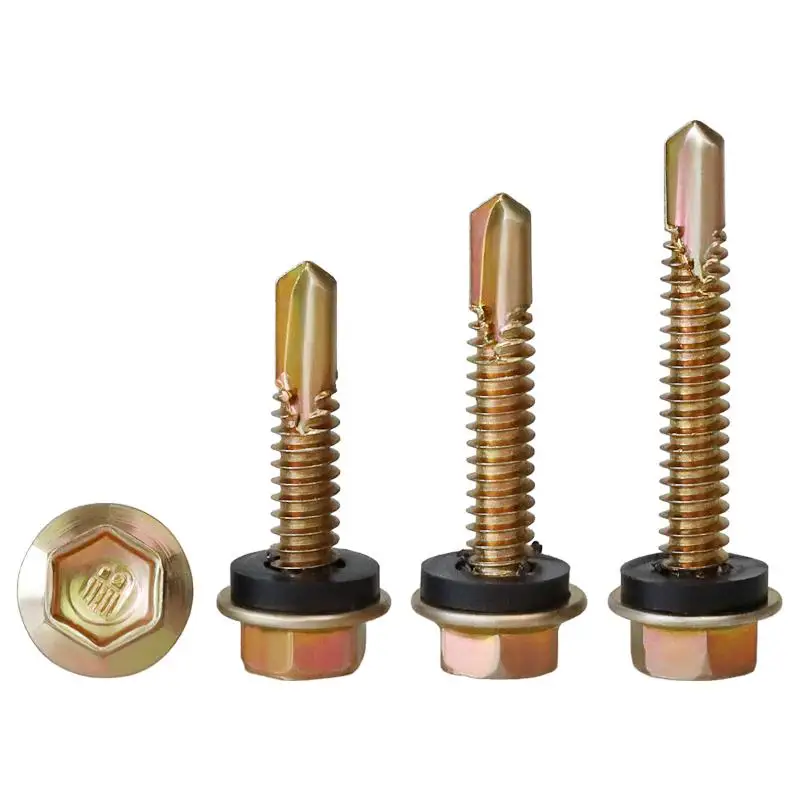 hex head drilling screw perno Carbon steel flange hex washer coating painted hexagon self drilling bolt silver white zinc plated