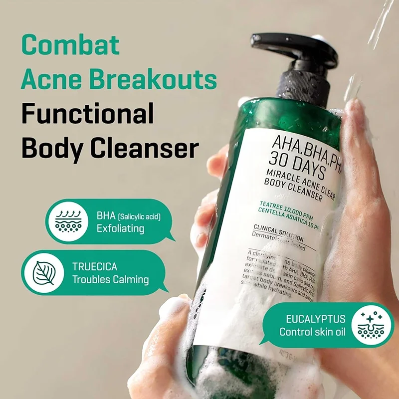 OEM Natural Ingredients Exfoliating Back Acne Deep Cleanses AHA BHA Body Cleanser Wash Private Label