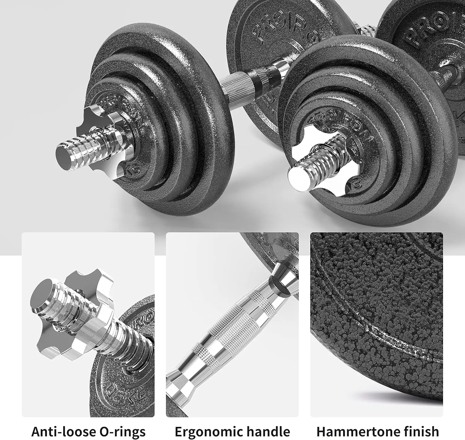 44Lbs 20kg Cast Iron Adjustable Dummbell Set with Solid Dumbbell Handles Changed into Barbell for Weight Lifting Training