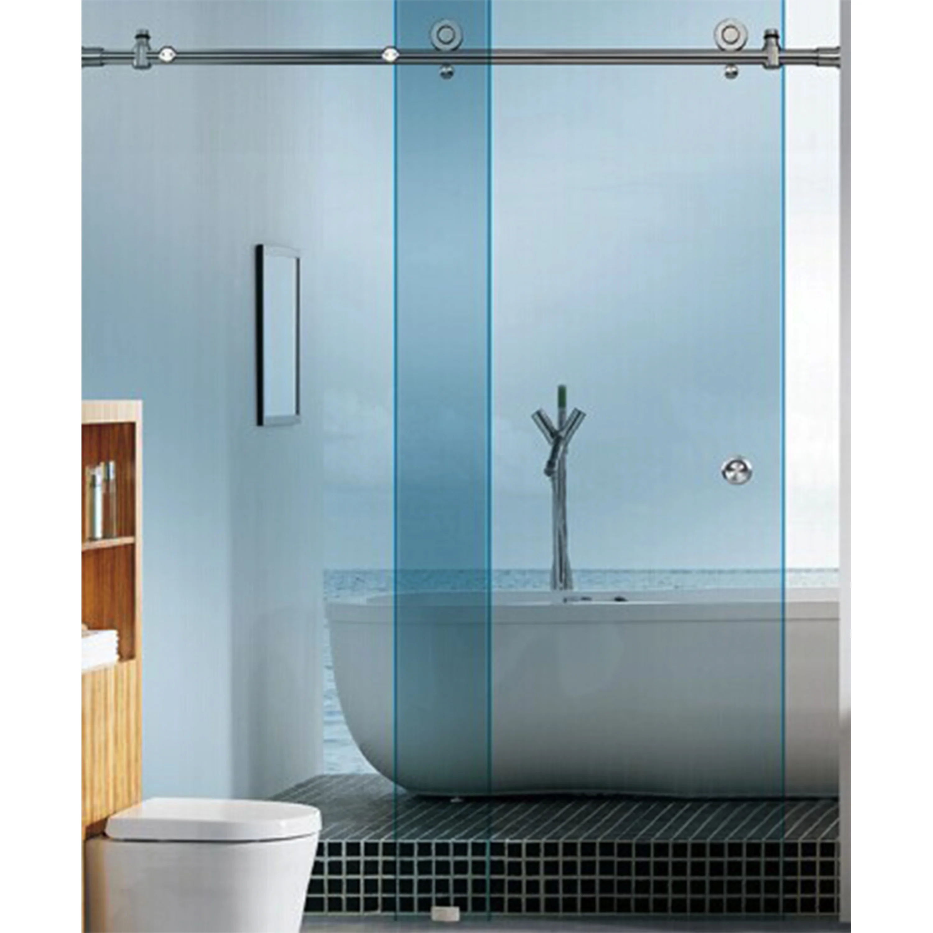 Frameless bathroom sliding glass door kits shower enclosure set SUS304 shower door roller hardware