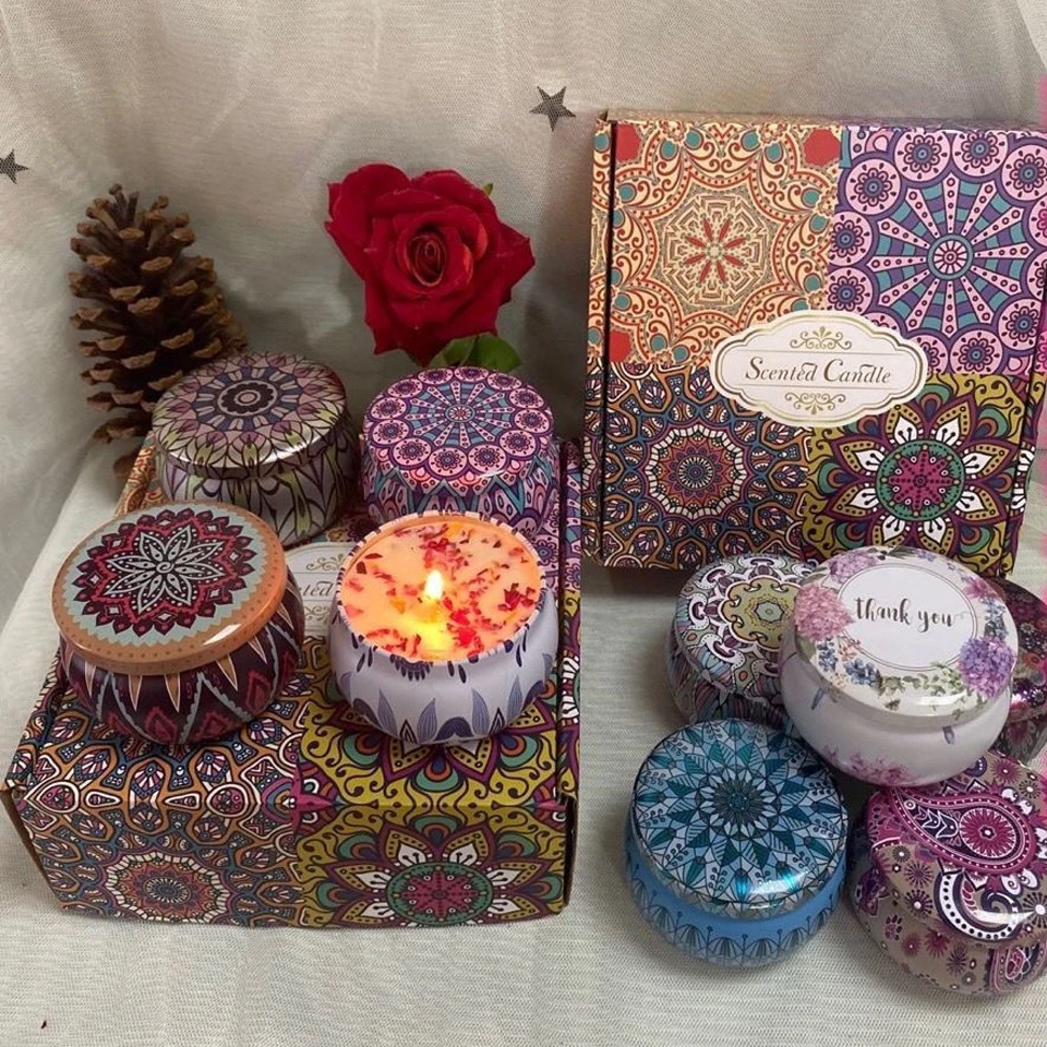 Vintage Ethnic Soy Wax Dried Flower Scented Candles Fragrant Scented Candles for Party Wedding Gift for Home