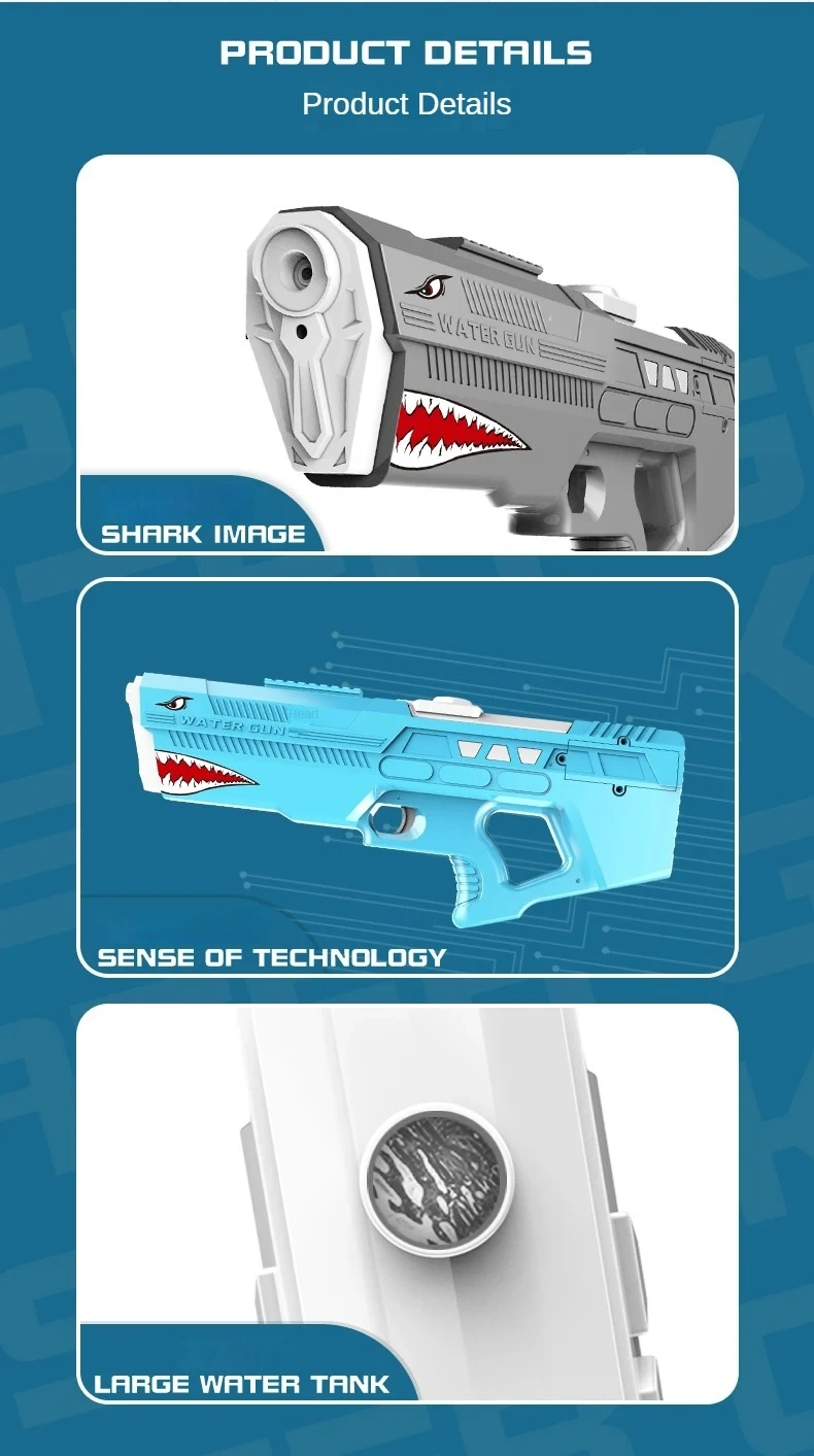 New design Electric Shark Summer Outdoor Waterproof Beach Playing Battle Large Capacity Water Gun To