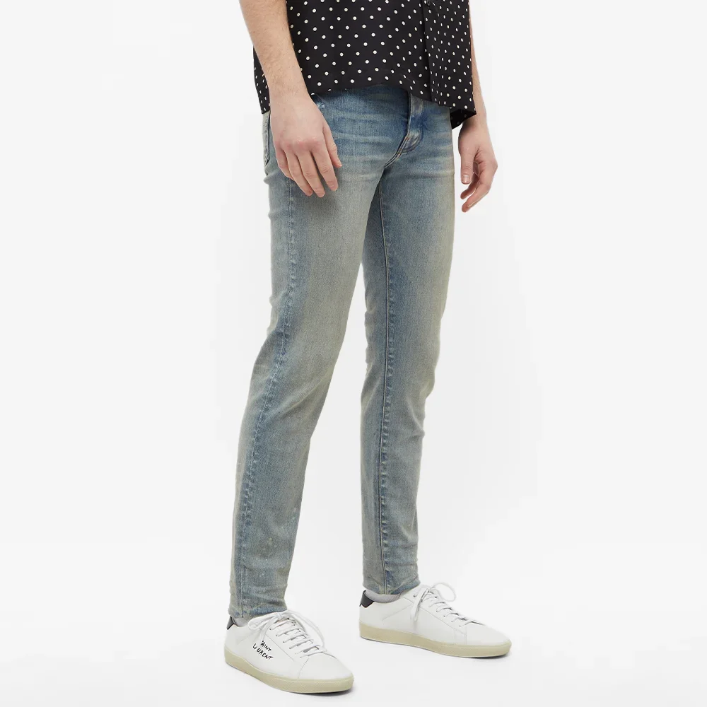 High quality faded indigo wash stretchy denim stacked denim jeans for men