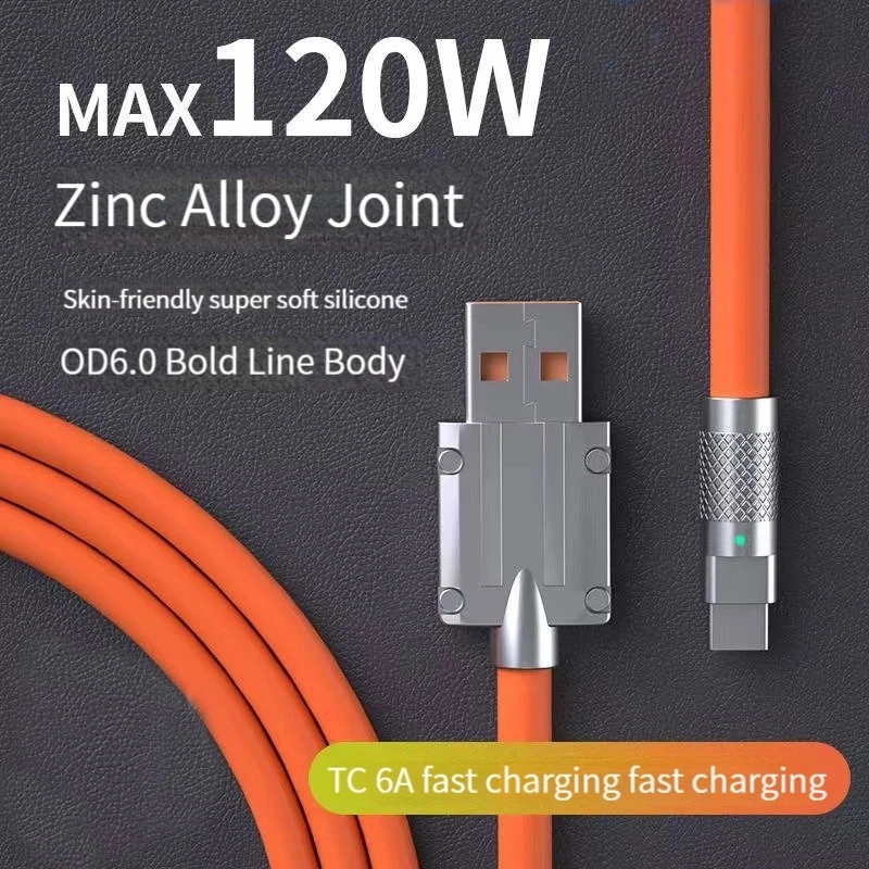 Жидкий Силикон 120 Вт Сверхбыстрая зарядка данных USB C кабель type micro cord