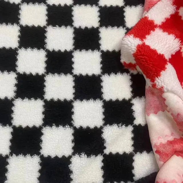 Soft plush fabric Faux Fur 100% polyester lamb wool chessboard printed pillow
