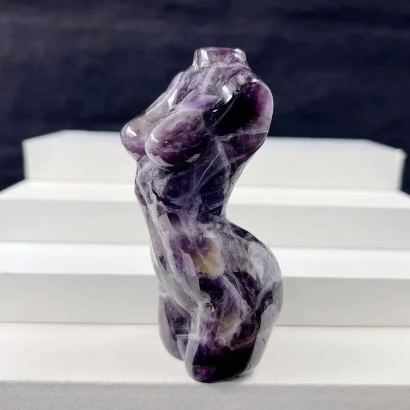 Natural crystal crafts female Mannequin torso hand carving amethyst rose quartz stone nude model women body