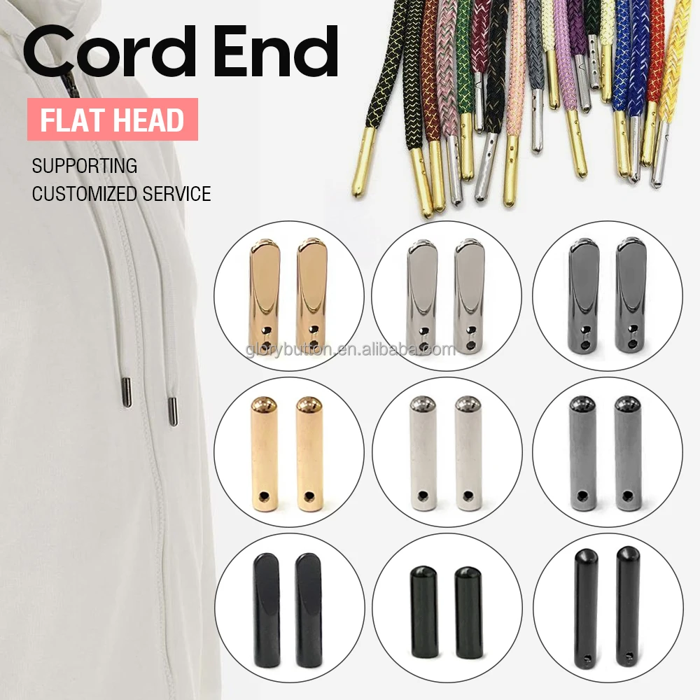 Garment gold black string swimwear drawstring bikini rope end stop metal cap cord end stopper metal ends for cord