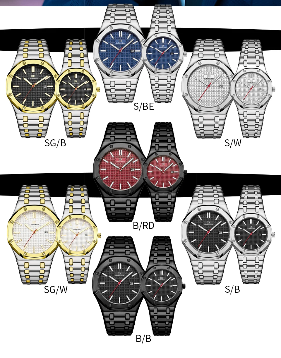 Hot Sale IIK Collection Luxury Couple Watch lIK Brand Gold Two Tone Date Analog Wristwatches Men