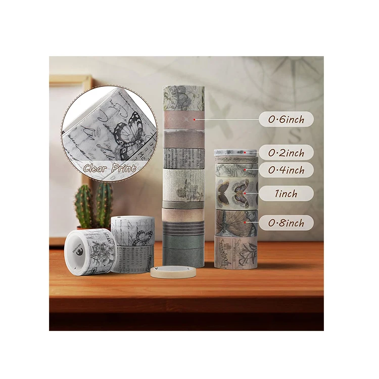 manufacturer hot selling custom size vintage design pattern Craft paper washi tape sets Masking Tape for Kraft Scrap Book DIY