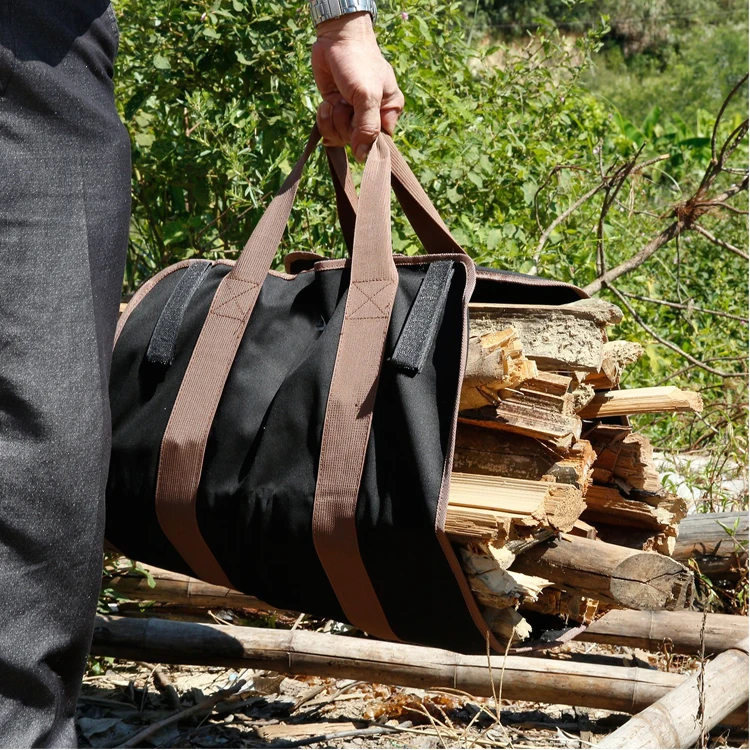 Durable heavy duty canvas wood tote bag fireplace stove accessories firewood carry bag,canvas firewood log carrier