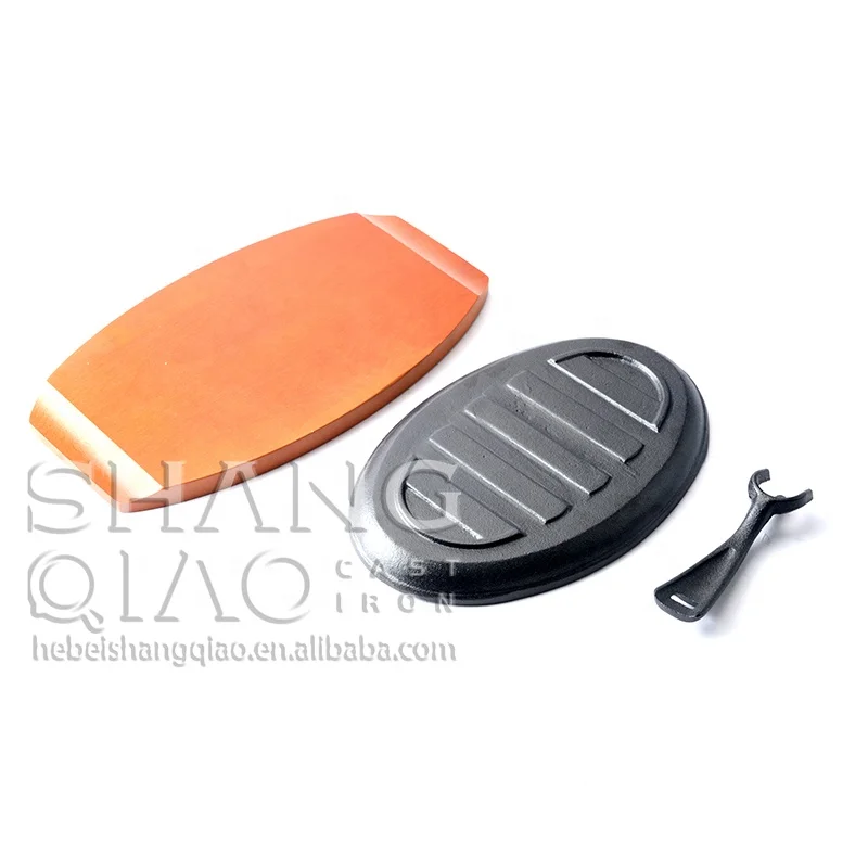 Предварительно приправленная чугунная тарелка для стейка с деревянным основанием/подносом Fajita Skillet Серверная Sizzler