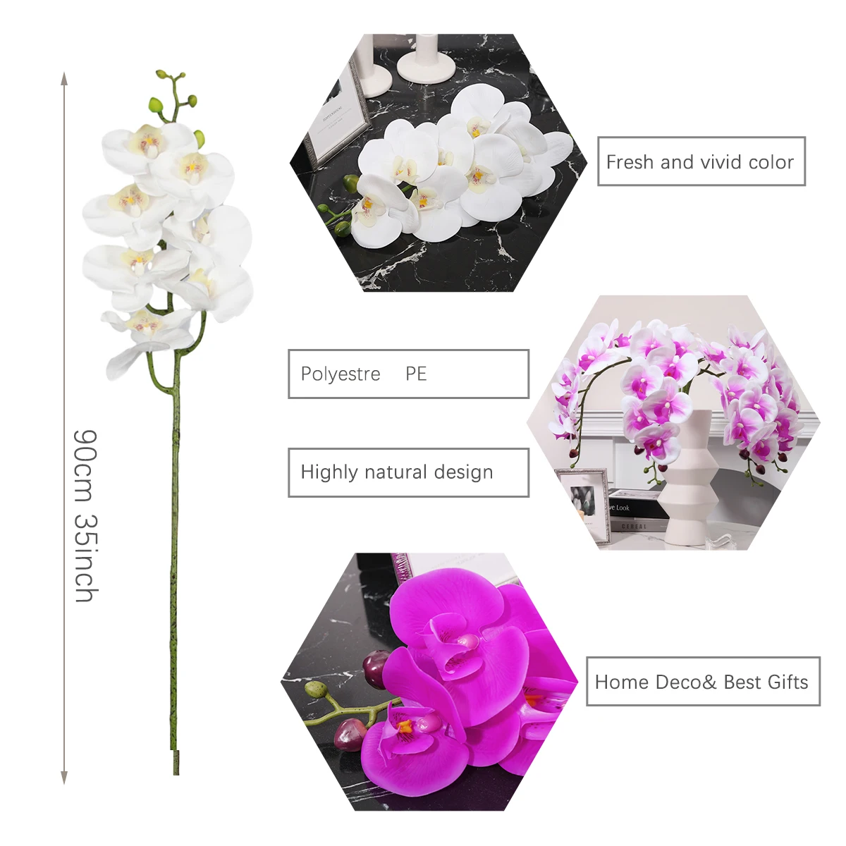 LM0307 Hot Selling 90cmSingle Artificial Phalaenopsis Tabletop Flower Vase Arrangement For Wedding Party Decor