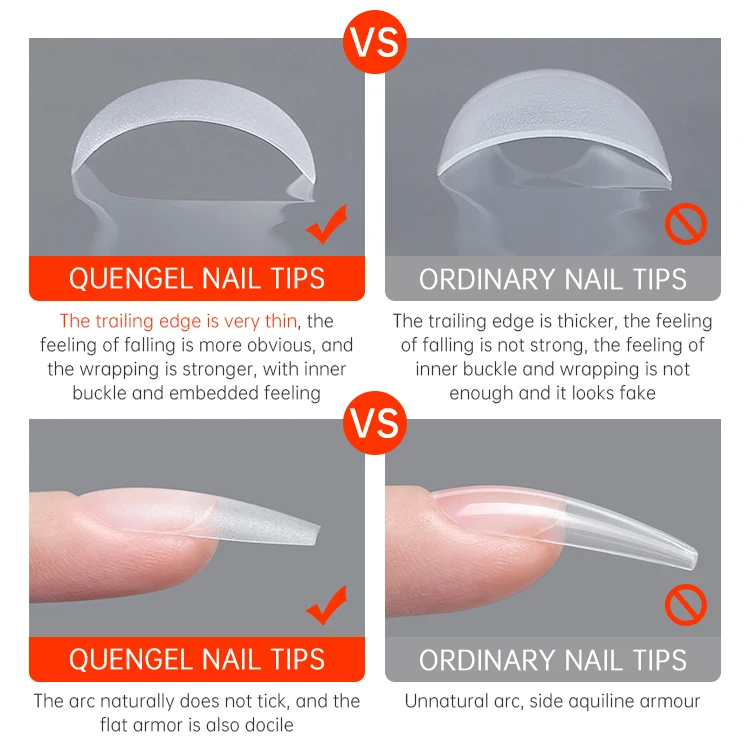 Quengel Artificial fingernails boxed frosted medium oval gel nail extension full cover gel x press on nail tips