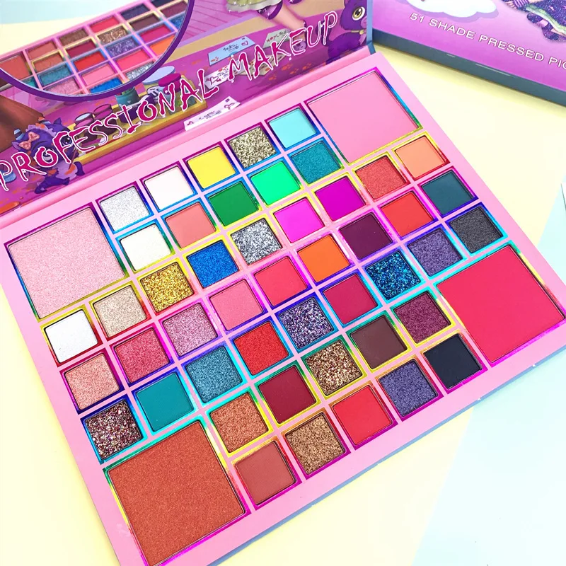 Factory wholesale 51 color cute eye shadow pearlescent matte sequins high gloss blush high color eye shadow plate