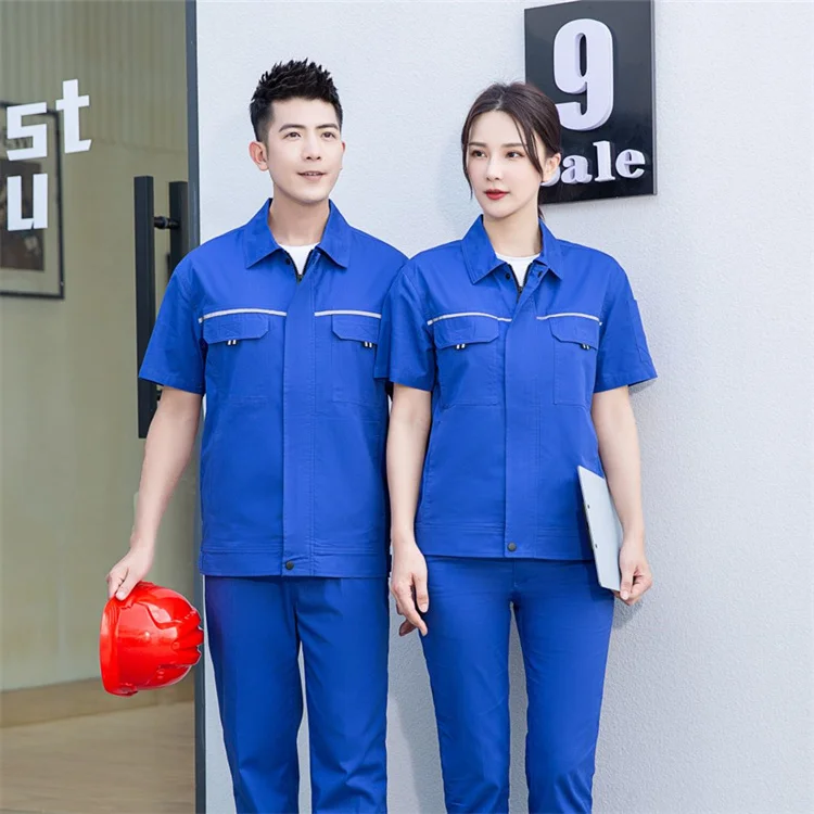 short sleeve industrial mechanic logo custom working uniform labor protection workshop work wear suit zipper jacket pant set