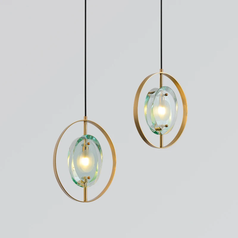 G9 led crystal blue glass minimalist restaurant pendant lamp Lustre home gold metal vintage led hanging light fixture bed lamp