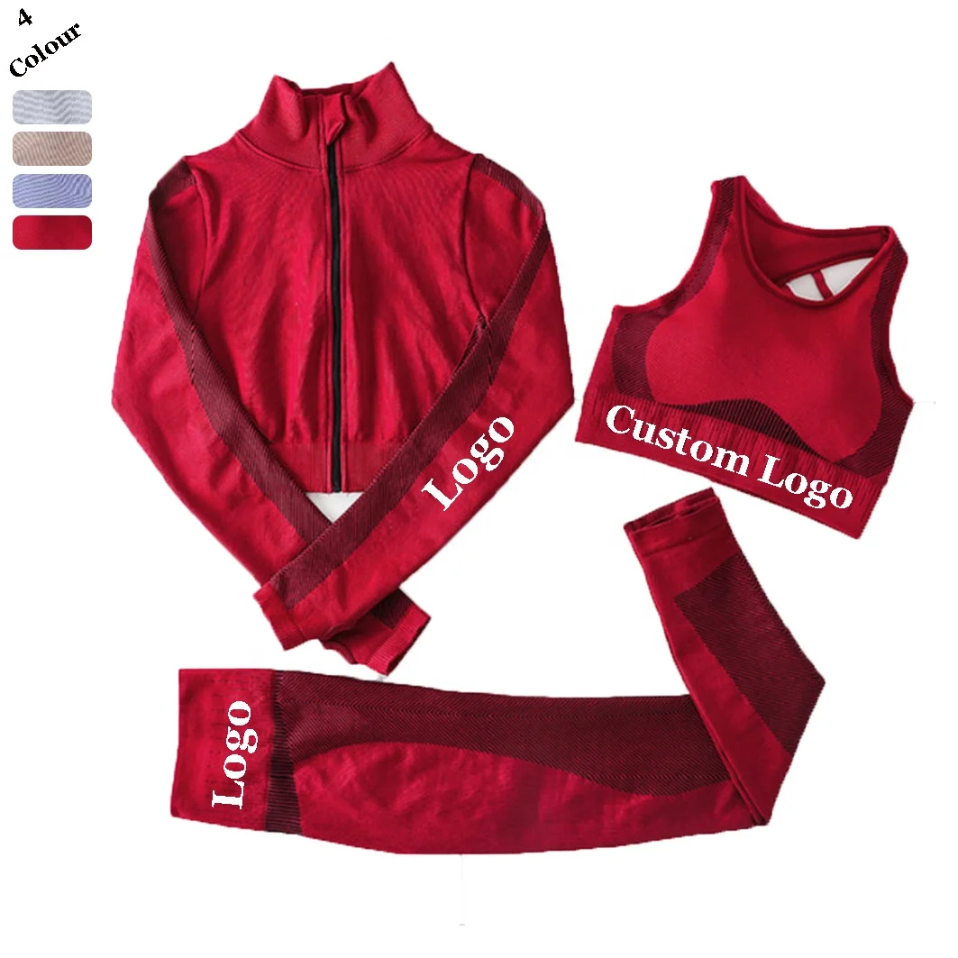 
Women Seamless Activewear Long Sleeves Zipper Clothing Gym Yoga Set 2/3 Pcs Fitness Sport Gym Suits Wear Running Clothes 