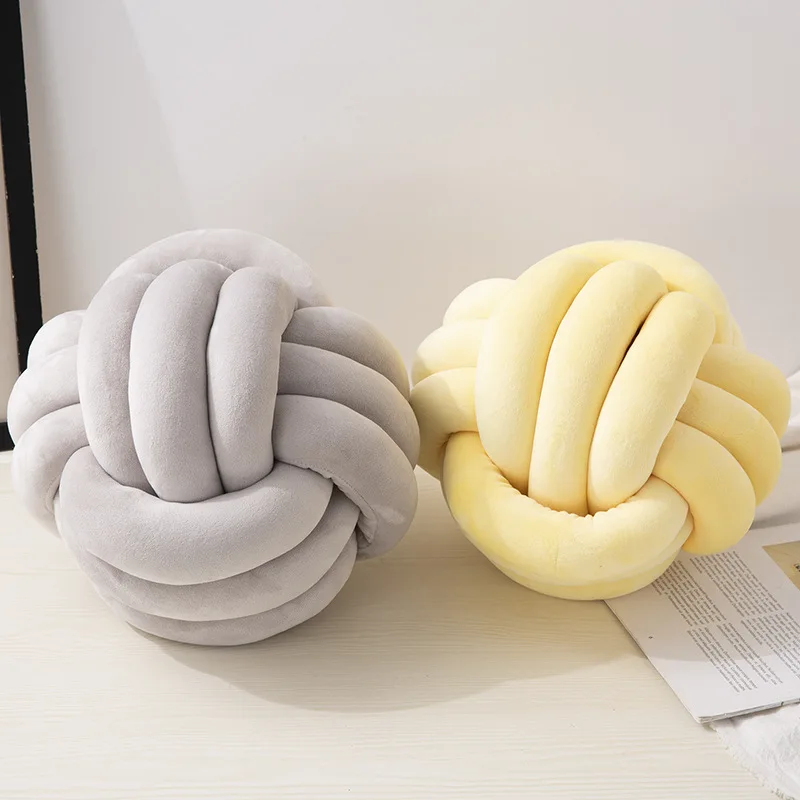 Luxury Yellow Round Throw Pillows Colorful Knot Ball Cushion For Children Babies Kids Animals