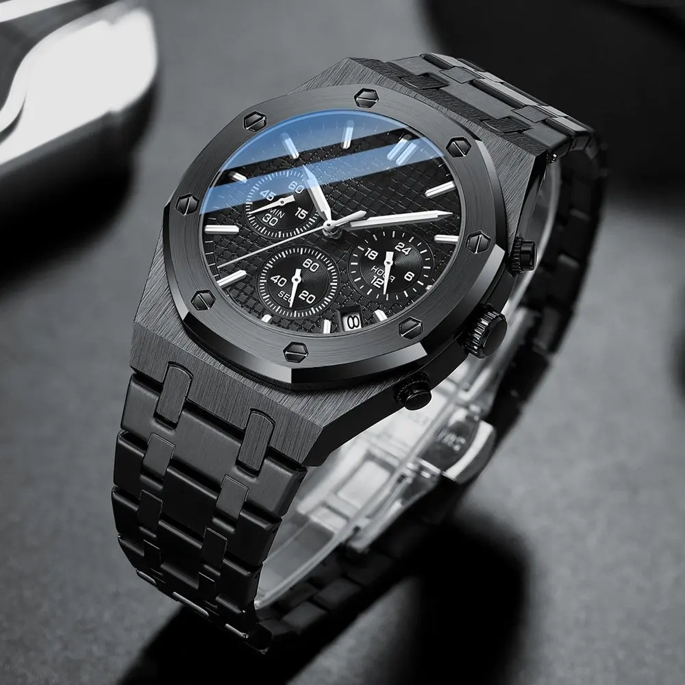 Fashion Business Mens Watches Top Quartz Watch Men Stainless Steel Waterproof Wristwatch