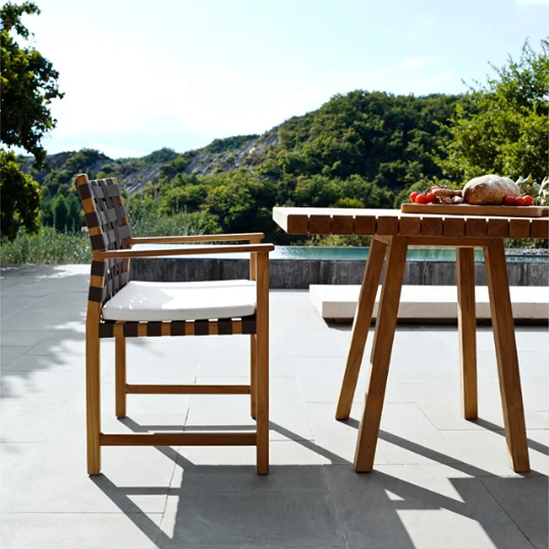 Outdoor teak table and chair Anticorrosion Solid wood homestay outdoor garden long table sun protection rattan chair