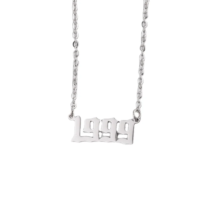 New Charm Customize Gold Plated Stainless Steel Pendant Number 1999 Year Necklace Choker Chain Pendant Necklace For Woman