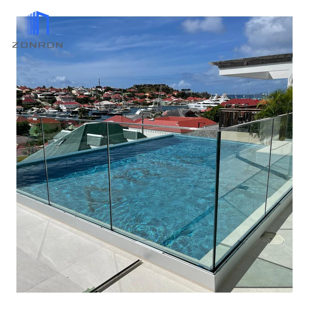 Zonron Modern Design Frameless U Channel Base Tempered Glass Railings Balustrades For Outside Project