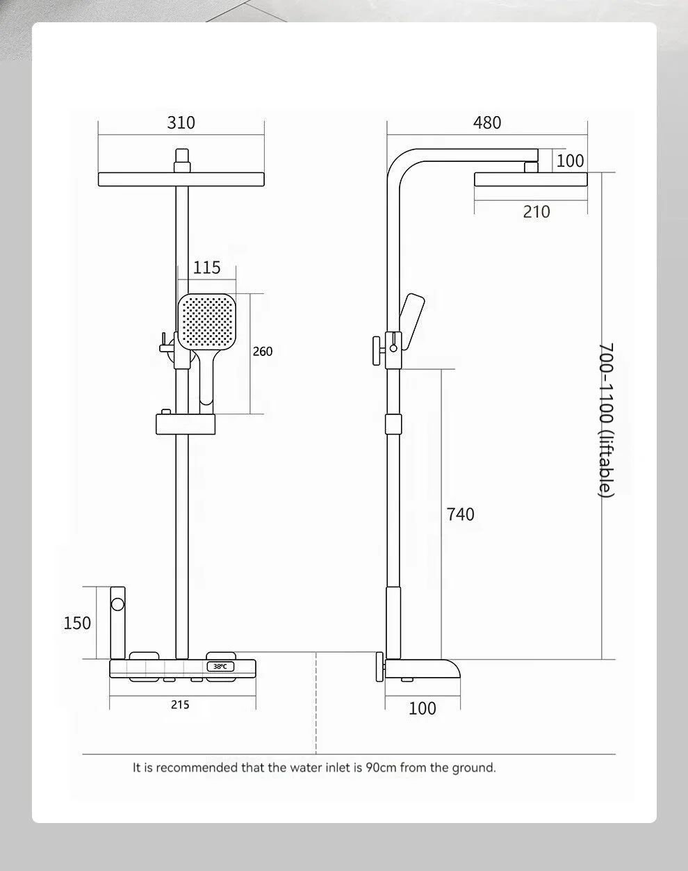 Voriva Luxury Brass piano Digital Display Bathroom LED Shower Faucet Rainfall Shower System 4 Functions Bathroom Shower Mixer