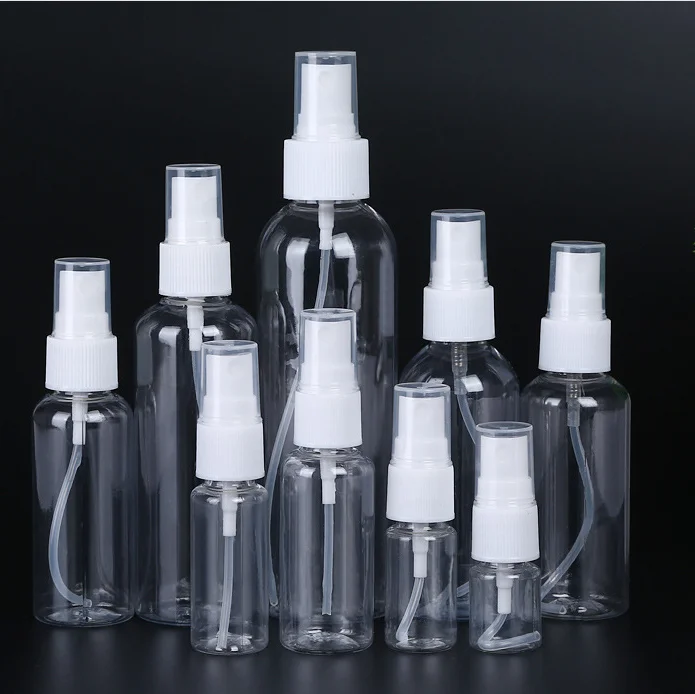 
30ml 50ml 60ml 100ml 120ml Atomizadores PET Plastic alcohol pump spray bottle clear disinfectant water Fine Mist Spray Bottle 