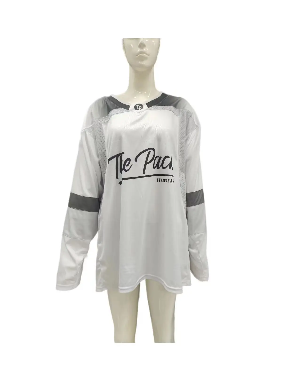 Custom white mesh fabric sublimation breathable loose protective hockey jersey uniform for man woman
