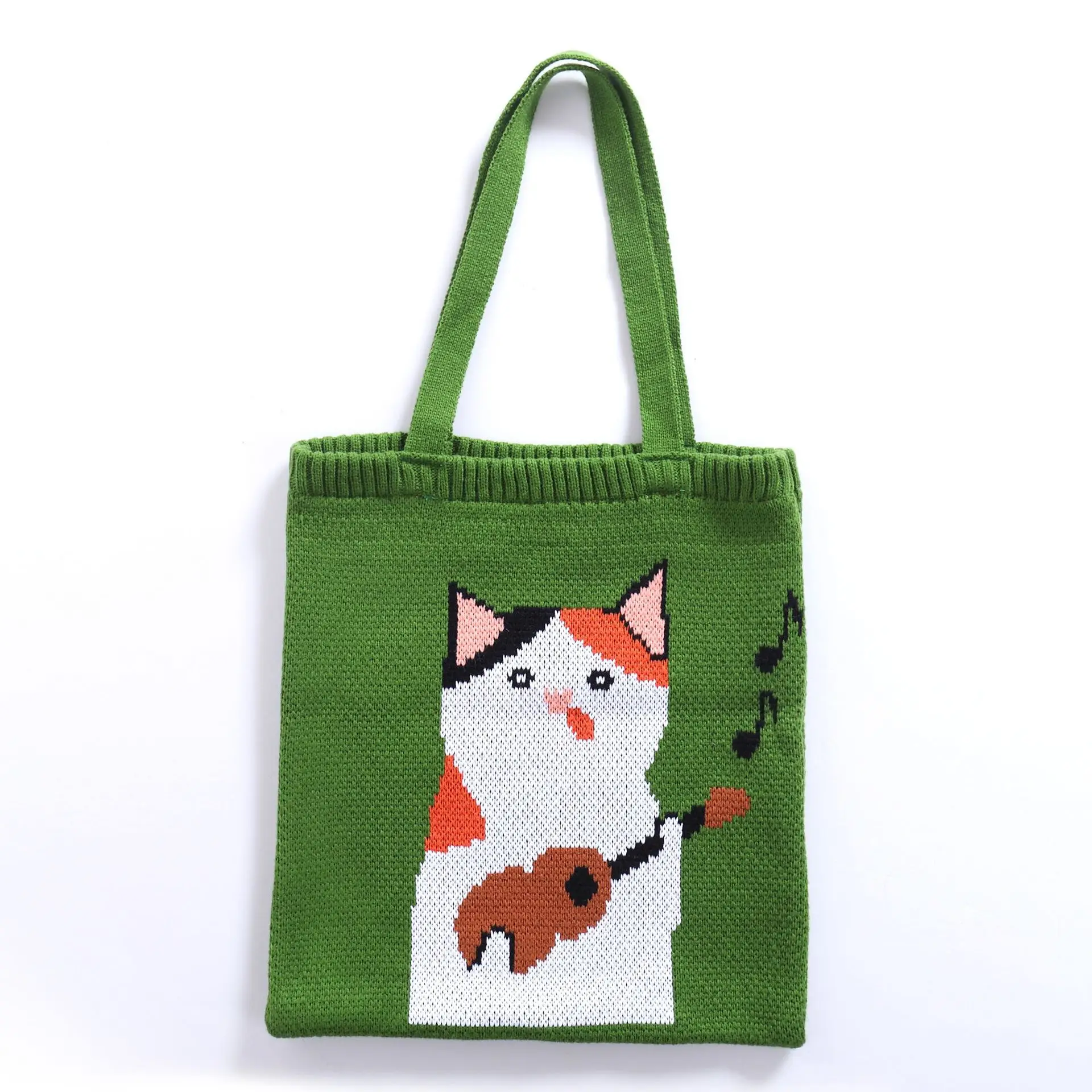 INS Winter Korean Style Cute Animal Lady Knitted Bohemian Chic Shoulder Bag Crochet Woolen Reusable Shopping Tote Bag For Women