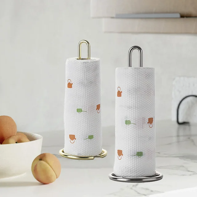 High Quality kitchen and bathroom Iron wire Table standing tissue roll paper holder