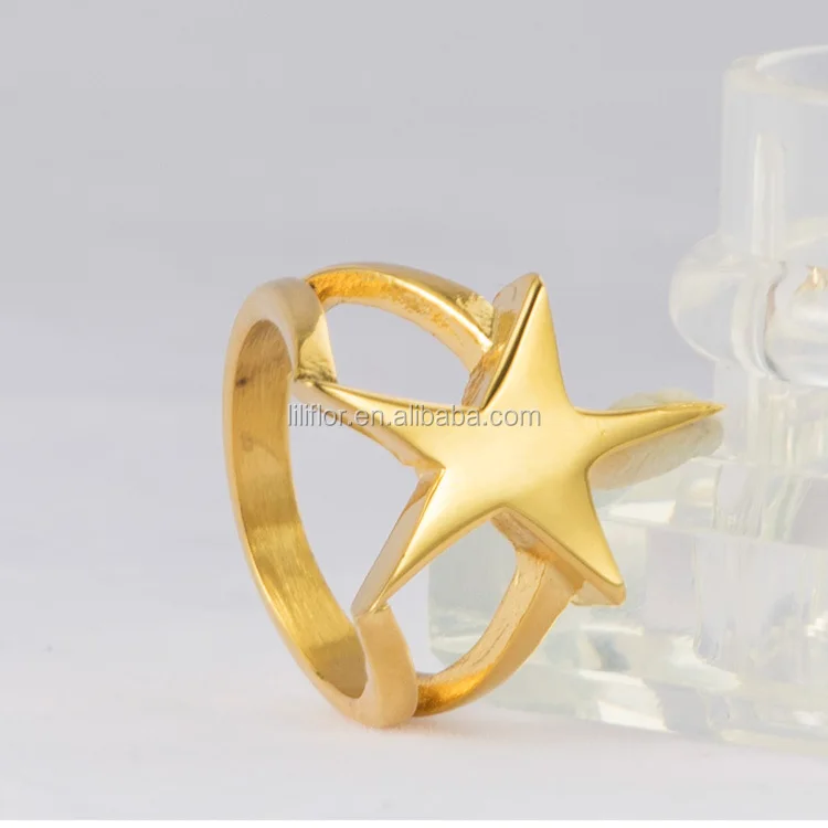 High Quality 18K Gold Plated Stainless Steel Big Star Rings R204045
