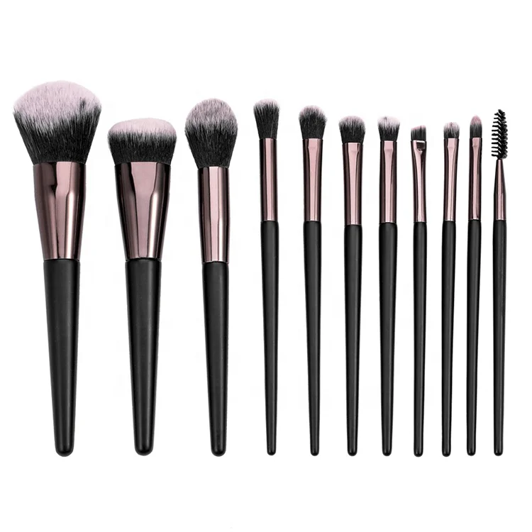 Wholesale Private Label Face Eye Cosmetics 4/11/14pcs Black Makeup Brushes Set Trade Assurance Opp Bag or Case or Box Nylon 3set