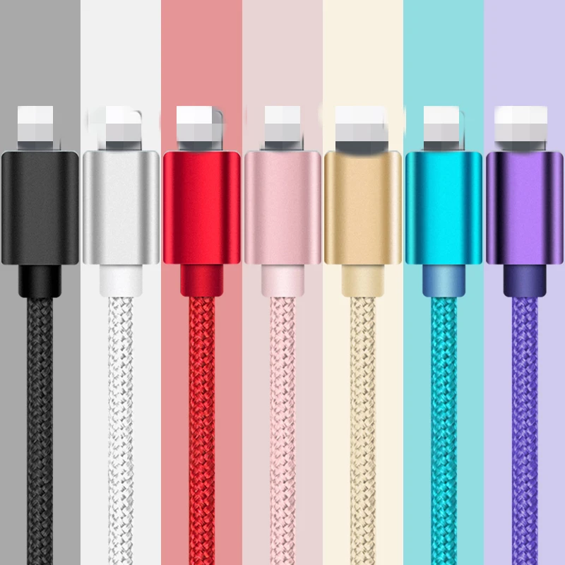 Factory Price Colorful 3ft 1m Nylon Braided usb Fast Charging Cable for iPhone charger