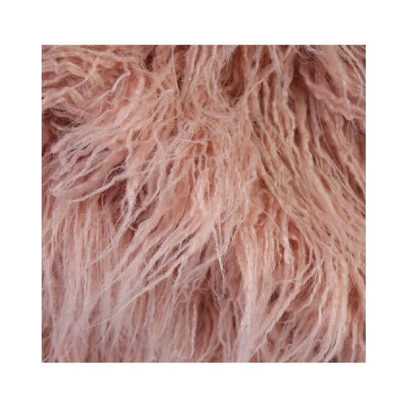 Pink color long curly hair 570gsm knitting faux fur fabric