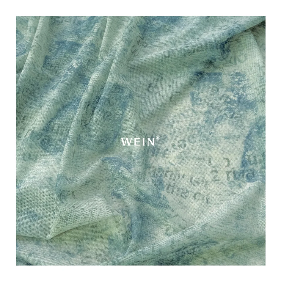 WI-K04 Custom New Style Stretch Mesh Fabric Digital Printed Trendy Patterns Through Elastane Dress Fabric