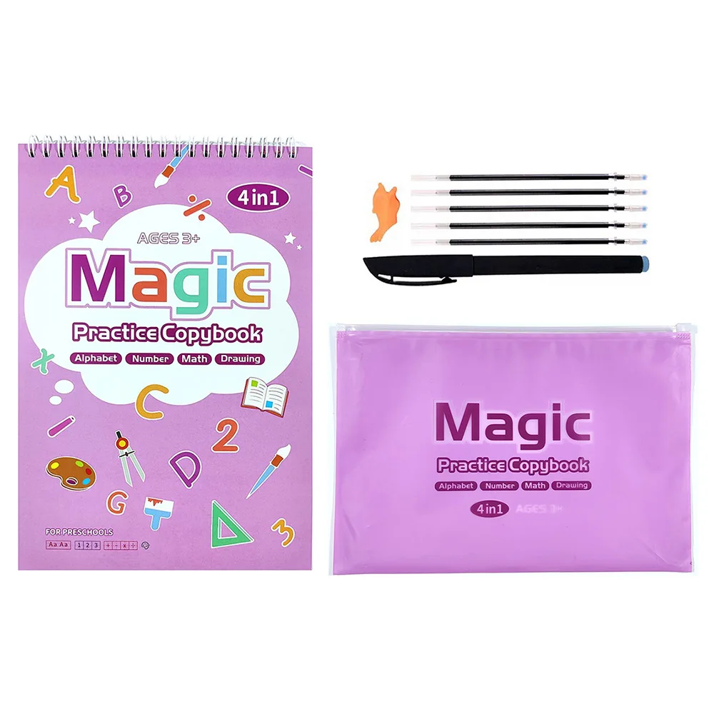 2022 Hot Sell 4 in 1 Large A4 Size Sank Magic Practice Copybook Reusable Magic Copybook Set With CPC Certification