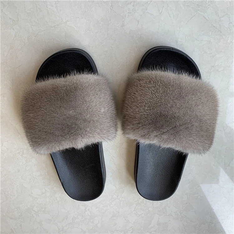 2020 NEW Fashion real fur slides wholesale Multiple colorswomen mink fur slippers furry outdoor sandals Custom logo
