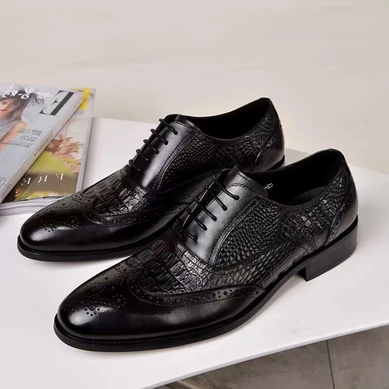 Brown Black Men Casual Dress Shoes Lace Up PU Leather Luxury Party Groom Wedding Pointed Toe Shoes for Men