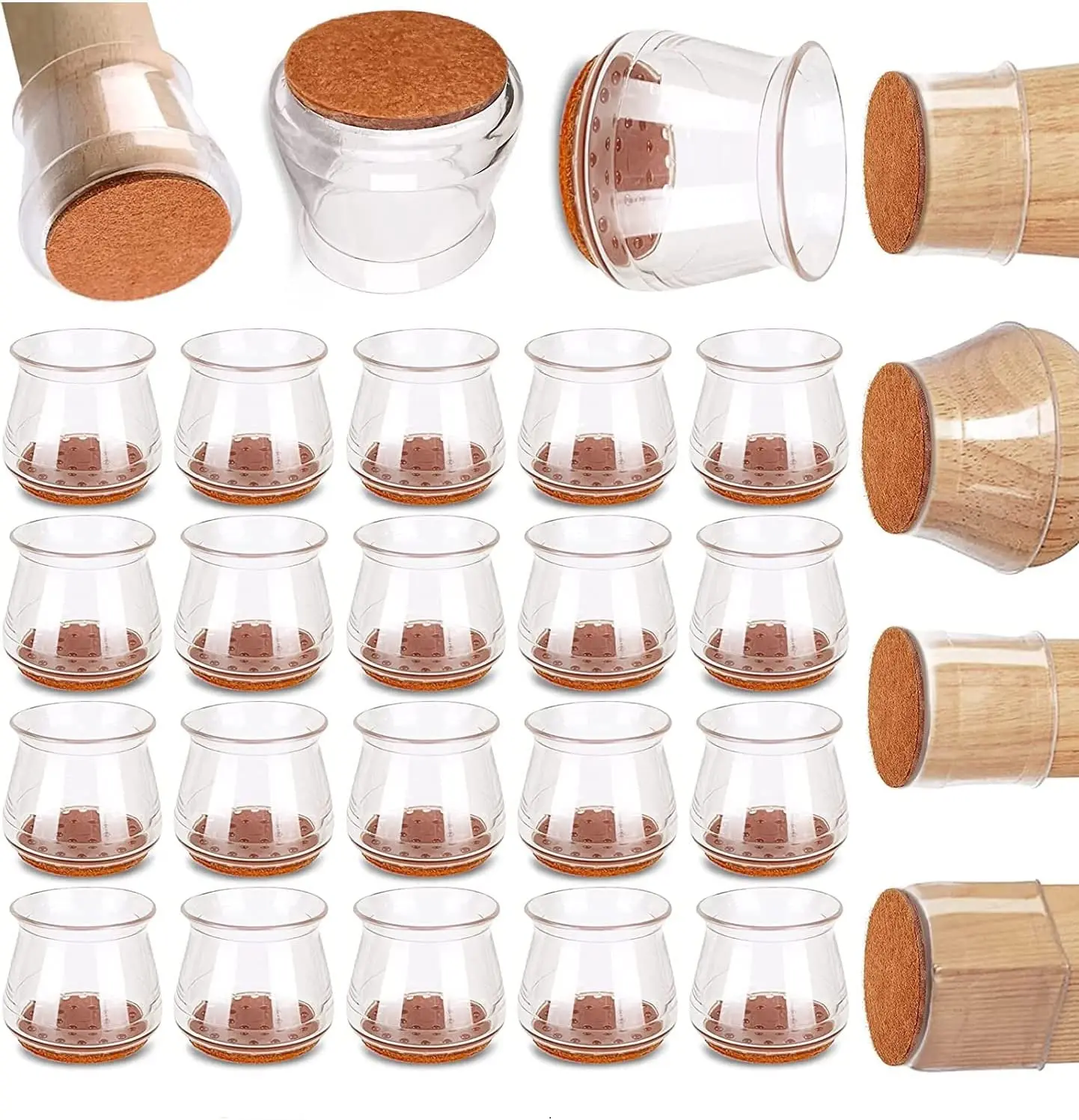 32 pcs Chair Leg Floor Protectors, Silicone Floor Protectors for Hardwood Floors, Chair Leg Caps with Felt for Furniture