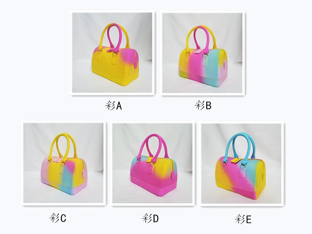 
TS9075 New Arrivals Ladies Fashion rainbow pillow jelly tote handbag colorful Jelly PVC shoulder bag summer jelly bags for women 